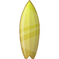A bright yellow surfboard with a sleek design and a pointed tail rests on a transparent background ideal for summer beach activities and water sports