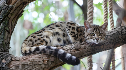 Fototapeta premium Cat resting on tree branch