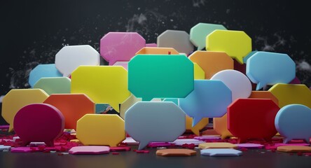 Colorful speech bubbles in a pile, representing communication and ideas