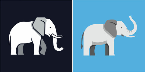 Minimalist Geometric Elephants Contrasting Backgrounds Vector Graphic Illustration
