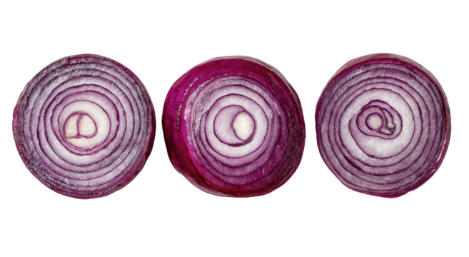 Three sliced red onions