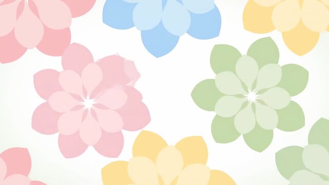 Seamlessly looping abstract animation showcasing stylized pastel floral patterns subtly shifting and blooming on a clean background animation, graphic design, modern