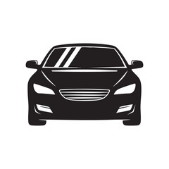 Sleek Black Silhouette of a Modern Sedan Car Front View