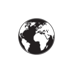 Stylized Black and White Globe Icon Representing Earth's Continents