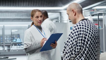 Healthcare professionals examine a patient vitals during drug testing, collecting data on chemical reactions and outcomes to advance medicine. Effective pharmaceutical development. Camera B. - Powered by Adobe