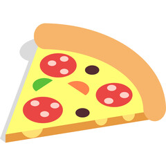 A Slice of Pepperoni Pizza with Olives and Green Peppers on a Transparent Background with a Realistic 3D Style and Minimalist Design