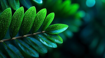 Obraz premium A Close-up View of Lush Green Leaves Showcasing Their Intricate Texture and Vibrant Color, Emphasizing the Beauty of Nature's Design and Plant Life