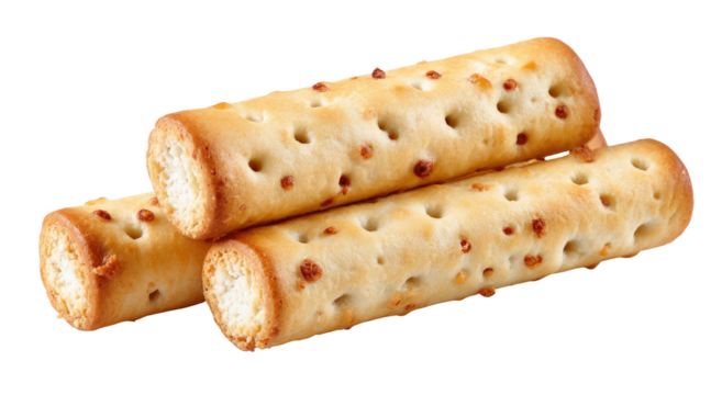 Stacked, cylindrical, light-brown crackers
