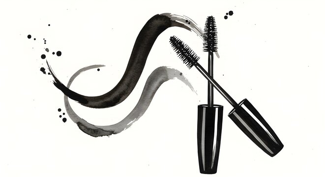 A bold black eyeliner stroke with a brush, showing smooth curves and rich pigment, ideal for highlighting precision and artistic makeup techniques.