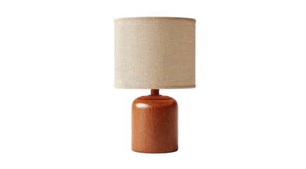 Simple, light-beige lampshade, wooden base