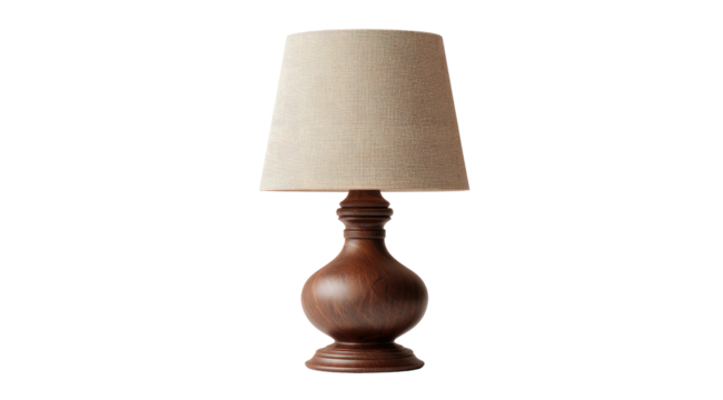 Beige lampshade on wooden base (1)