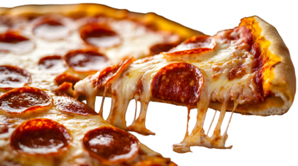 Delicious pepperoni pizza with melted cheese isolated on transparent background, a classic italianamerican favorite dish