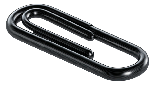 Black paperclip, sleek design, 3D render