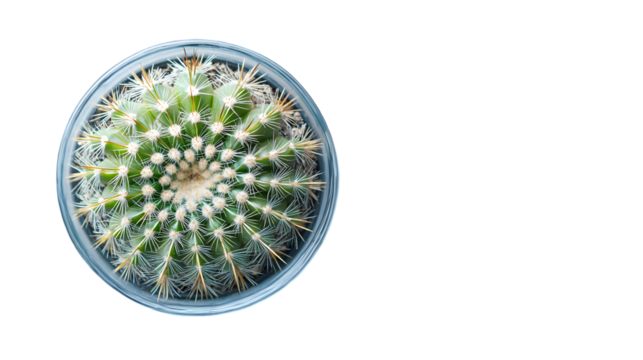 Top view of a cactus in a pot isolated on transparent background is a beautiful houseplant