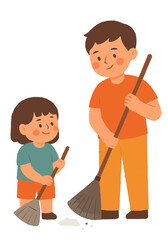 Brother Sweeping with Sibling Vector