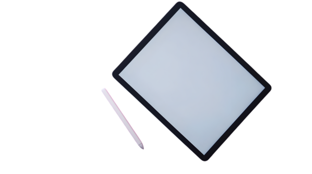 Sleek tablet with stylus isolated on transparent background, perfect for digital art and creative projects