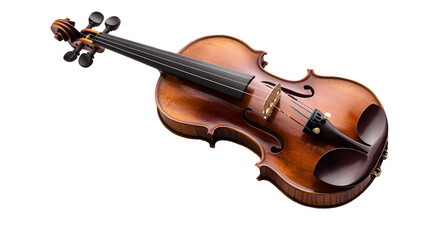 Fototapeta premium Elegant violin isolated on transparent background, showcasing its craftsmanship and timeless appeal in a simple composition