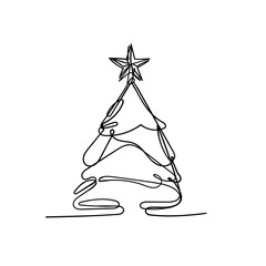 continuous line drawing christmas tree
