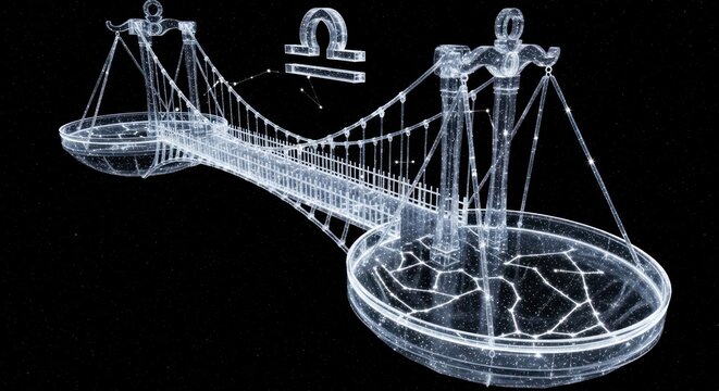 Ethereal Libra Zodiac Sign: A Digital Depiction of Balance and Harmony Illuminated on a Black - Powered by Adobe