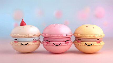 3d cute french macaron character pastel colors