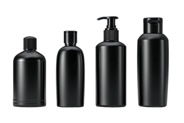 Four black cosmetic bottles