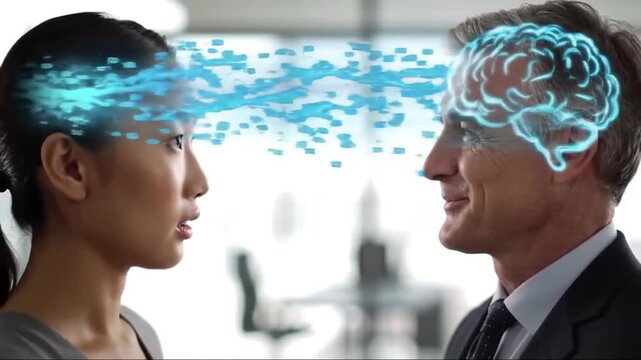 Conceptual illustration of communication and knowledge transfer in business