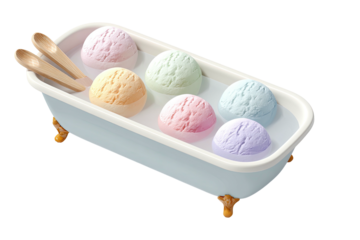 Pastel ice cream scoops in a bathtub