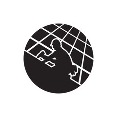 Solar Panel Installer on Roof Circle Silhouette Icon