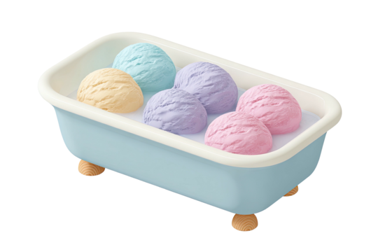 Ice cream scoops in a light blue tub