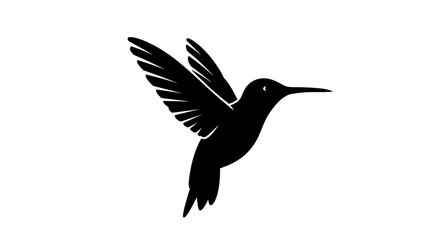 Obraz premium Black silhouette of a hummingbird isolated on white background in flight with its wings spread