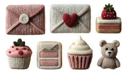 Whimsical Felted Treats and Crafts on Transparent Background