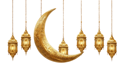 Gold crescent moon and lanterns