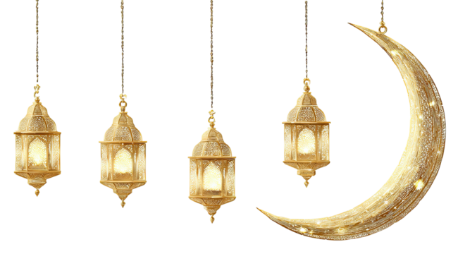 Crescent moon and hanging lanterns