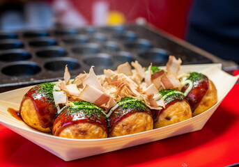 熱々！日本の定番屋台グルメ、食欲そそる絶品たこ焼き