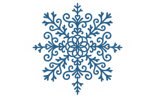 Ornate blue snowflake isolated on transparent background