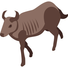 Brown Wildebeest Animal in Isometric Style on Transparent Background Isolated Wild Animal Graphic Illustration Realistic Style No Texture Flat Design