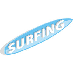Blue Surfing Word Art on White Background with Shadow Effect 3D Style Icon Element for Sports and Recreation Themes
