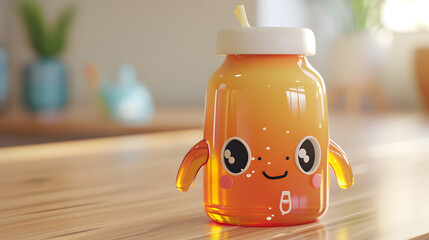 3d cute kombucha bottle character health drink