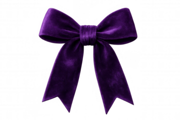 Purple velvet gift bow forming a decorative knot, adding luxury for celebration and present wrapping, transparent background