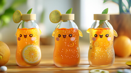 3d cute kombucha bottle character health drink