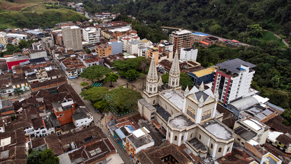 Andes, Antioquia - Colombia. October 8, 2025. Catholic parish located in the town's main park