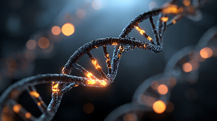 Stunning 3D rendering of DNA double helix with glowing elements, perfect for science, medicine, and technology applications. Modern and visually impactful