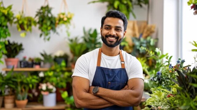 Happy Florist Owner Posing in a Vibrant Shop