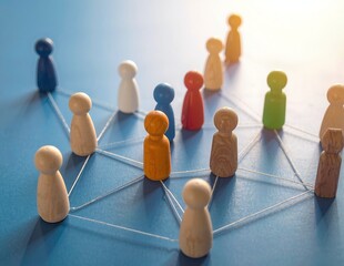 Obraz premium A close-up reveals a smooth, matte wooden surface displaying an array of colorful, geometric patterned blocks arranged in a playful, scattered composition.