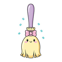 Cute whimsical broomstick with bow and sparkles vector