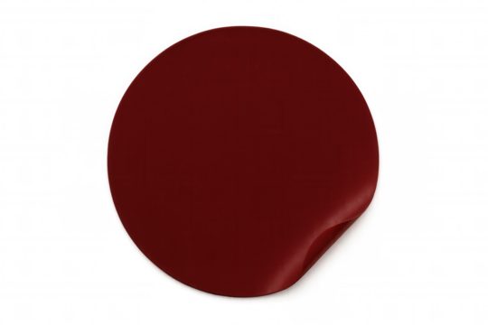 Round red blank peeling sticker with curling edge for promotion, sale, new label, or offer message on transparent background