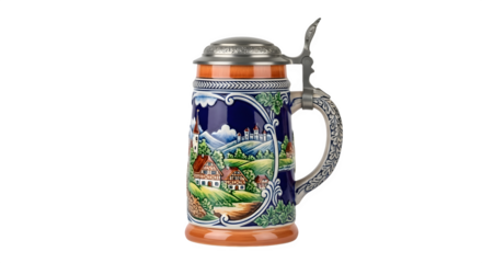 Traditional german beer stein with intricate details isolated on transparent background, showcasing bavarian culture and craftsmanship for collectors