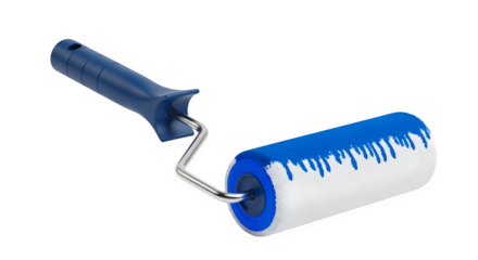 Paint roller with blue paint isolated on transparent background, a versatile tool for applying smooth and even coats of paint to walls and surfaces