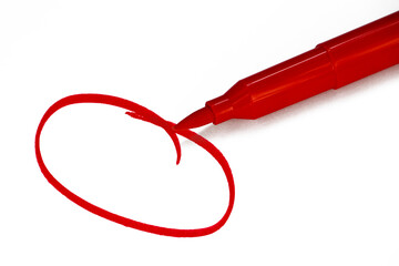 Red marker drawing a circle, isolated on transparent background