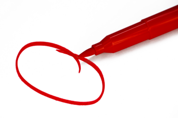 Red marker drawing a circle, isolated on transparent background